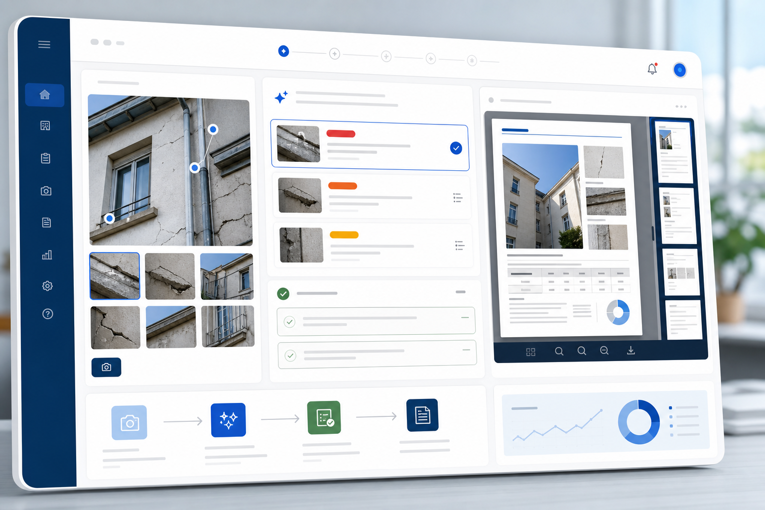Interface IA PPT avec analyse photo, proposition IA et rapport client
